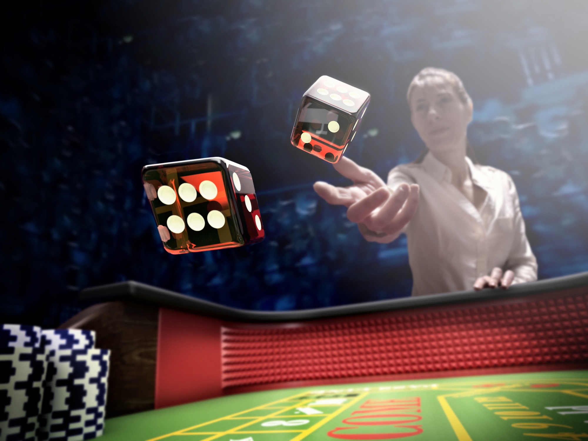 Dices Throw on Craps Table at Casino